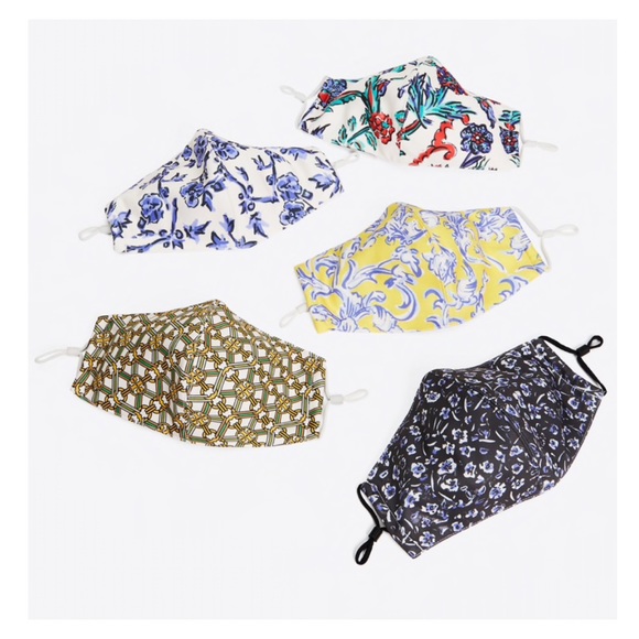 TORY BURCH Yellow Blue Floral Print Face Mask NIP - Picture 5 of 5